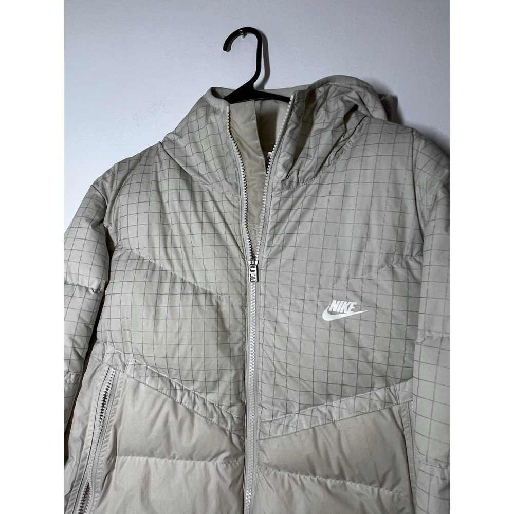 Nike Storm-FIT Hooded Insulated Full Zip Puffer Beige Winter Coat Jacket Sz L - Picture 2 of 10